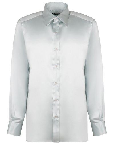 Tom Ford Curved Hem Buttoned Satin Shirt - Grey