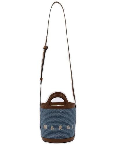 Marni Logo Embroidered Bucket Bag - Blue