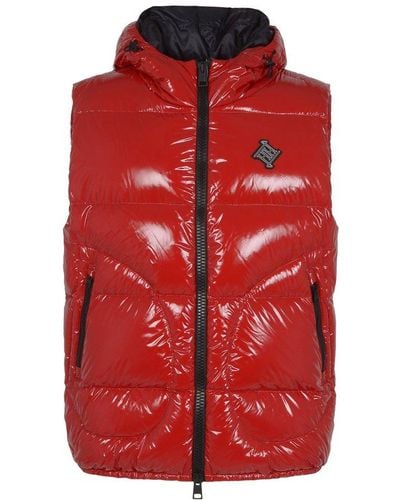 Herno Sleeveless Gloss Hooded Padded Jacket - Red