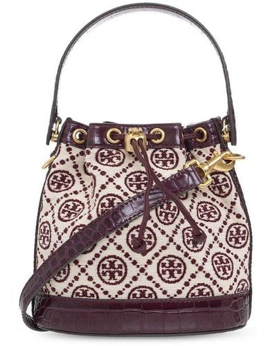 Tory Burch T Monogram Strapped Bucket Bag - Red