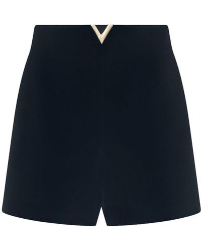 Valentino Crepe Couture Logo Plaque Tailored Shorts - Blue
