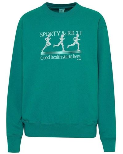 Sporty & Rich Logo Print Crewneck Sweater - Green