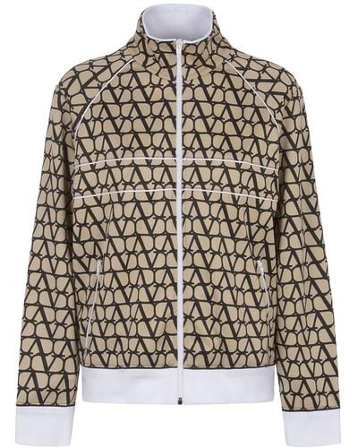 Valentino All-over Logo Patterned Zip-up Jacket - Natural