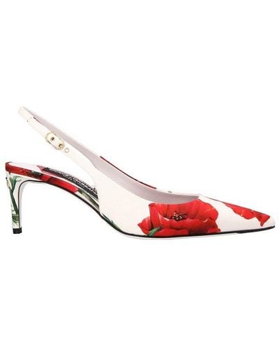 Dolce & Gabbana Floral-printed Pointed-toe Slingback Court Shoes - Pink