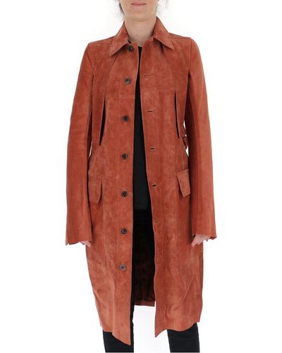 Rick Owens Suede Belted Trench Coat - Brown