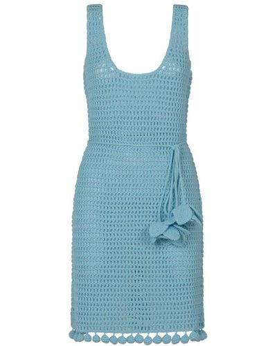 Burberry Crochet-knit Belted-waist Sleeveless Dress - Blue