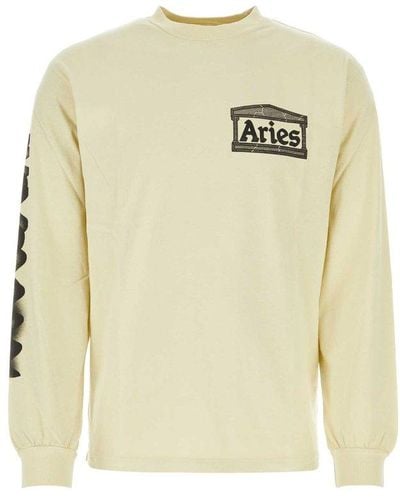 Aries Logo Printed Long-sleeved T-shirt - White