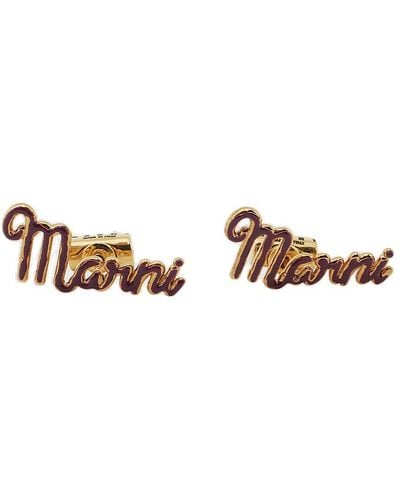 Marni Logo Lettering Earrings - Brown