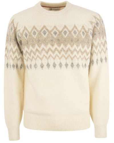Brunello Cucinelli Icelandic Jacquard Buttoned Sweater - Natural