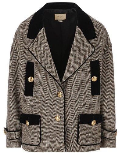 Gucci Wool Herringbone Coat - Grey