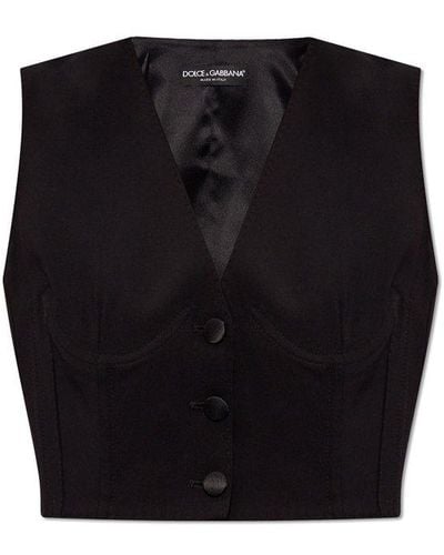 Dolce & Gabbana Corset Detailed Cropped Cady Waistcoat - Black