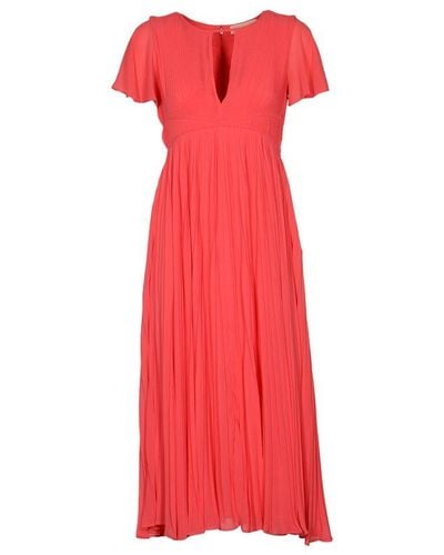MICHAEL Michael Kors Ribbed-detailed Round Neck Midi Dress - Red