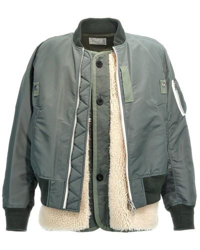 Sacai Buttoned Long-sleeved Bomber Jacket - Grey