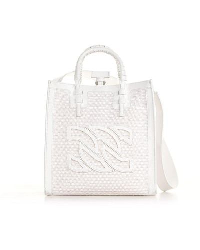 Casadei Baurivage Woven Top Handle Bag - White