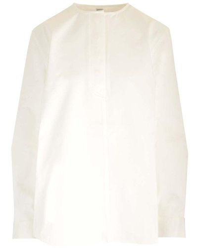 Totême Collarless Long Sleeved Blouse - White