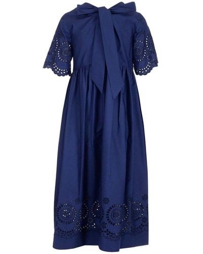 P.A.R.O.S.H. Bow Detailed Midi Dress - Blue