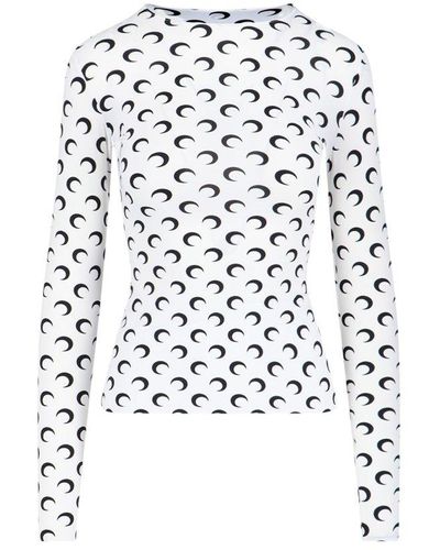 Marine Serre Allover Moon Printed Long Sleeved Top - White
