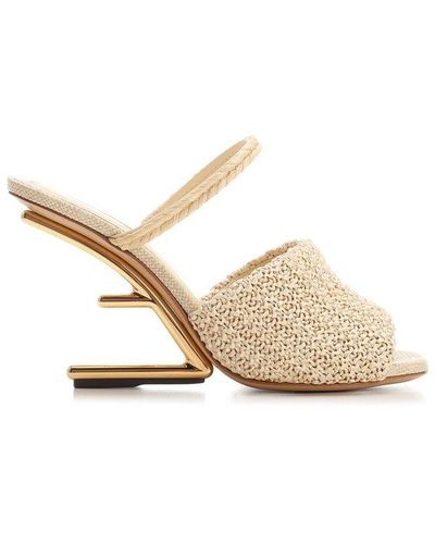 Fendi First Raffia Heeled Sandals - Natural