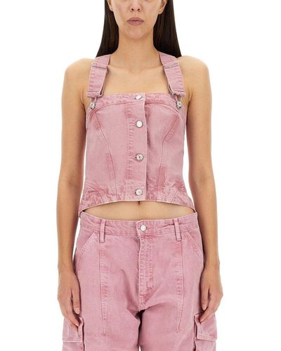 Moschino Jeans Square-neck Denim Top - Pink