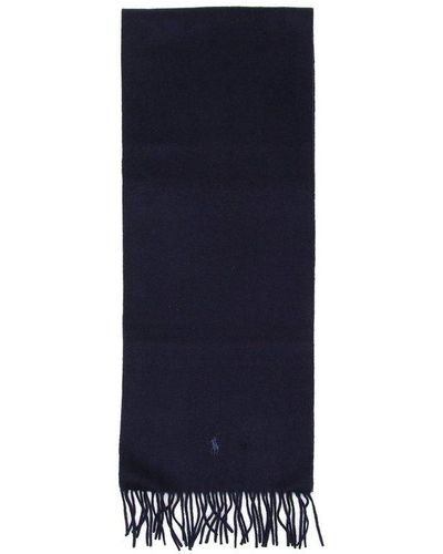 Polo Ralph Lauren Logo Embroidered Fringed Scarf - Blue