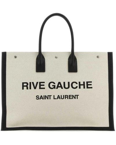 Saint Laurent Sand Canvas Large Rive Gauche Shopping Bag - Natural