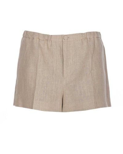 Valentino Mid-rise Pleated Shorts - Natural