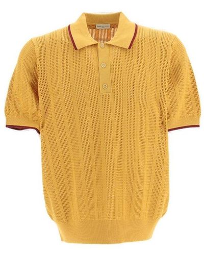 Dries Van Noten Mesh Knitted Polo Shirt - Yellow