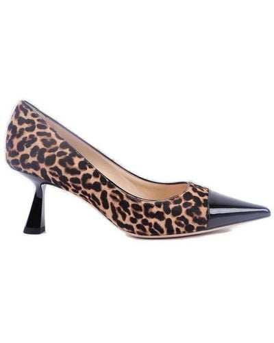 Jimmy Choo Rene Leopard Print Pointed-toe Court Shoes - Brown