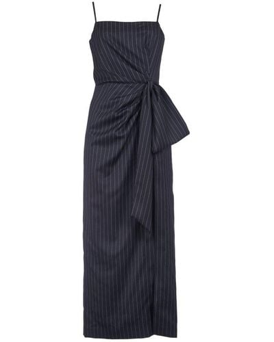 MSGM Pinstripe Knotted-waist Sleeveless Midi Dress - Blue
