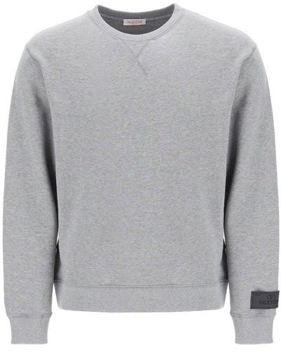 Valentino Logo Patch Crewneck Sweater - Gray