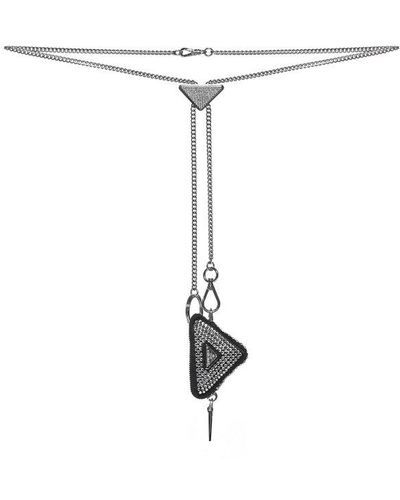Prada Triangle Logo-plaque Crystal Dog Collar In Black