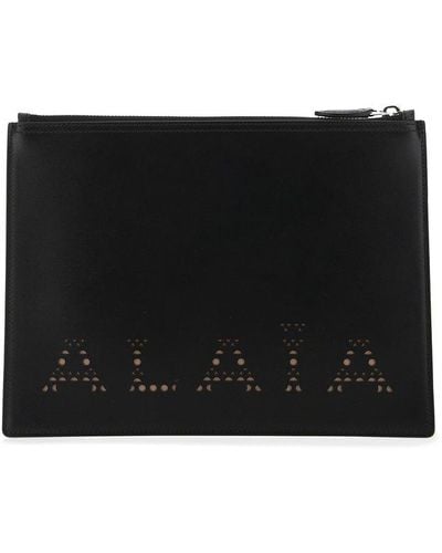 Alaïa Logo Leather Zipped Pouch - Black