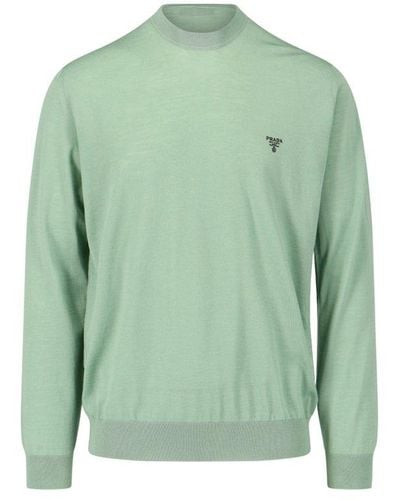 Prada Logo Embroidery Sweater - Green
