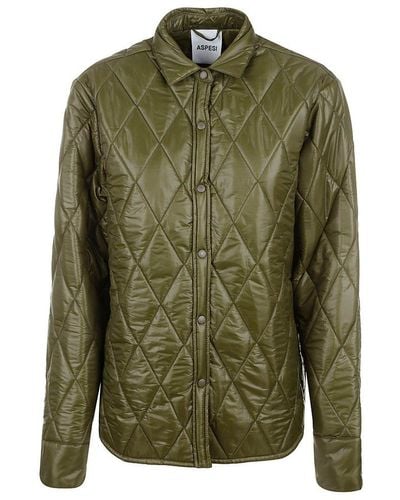 Aspesi Diamond-quilted Buttoned Jacket - Green