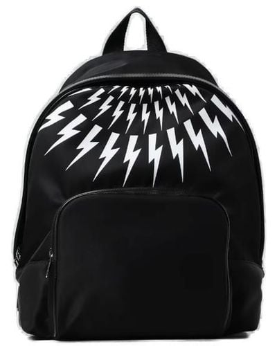 Neil Barrett Thunderbolt-printed Mesh-panelled Zipped Backpack - Black