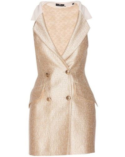 Elisabetta Franchi Sleeveless Tweed Mini Dress - Natural
