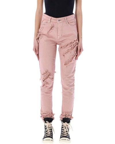Rick Owens Mid-rise Detroit Distressed Jeans - Pink