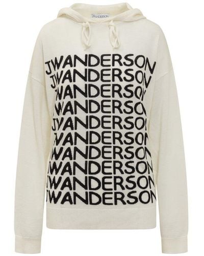JW Anderson Logo Printed Knitted Hoodie - White