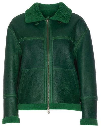 Salvatore Santoro Shearling-trim Zipped Leather Jacket - Green