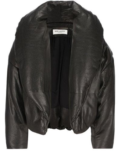 Saint Laurent Logo-debossed Oversized Leather Jacket - Black