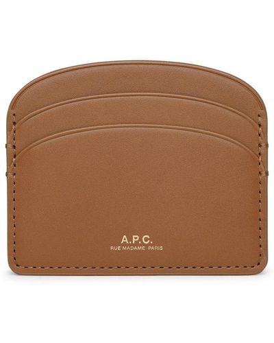 A.P.C. Demi-lune Cardholder In Beige Leather - Brown