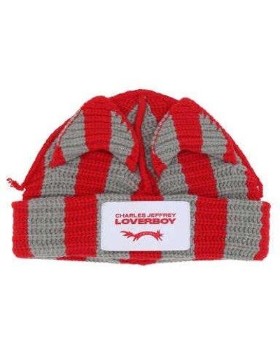 Charles Jeffrey Logo Patch Knitted Beanie - Red
