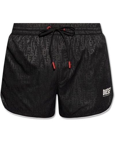 DIESEL Bmbx-oscar Monogrammed Drawstring Swim Shorts - Black