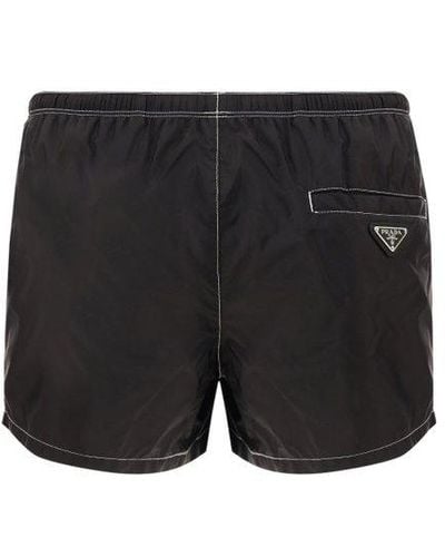 Prada Logo Plaque Swim Shorts - Black