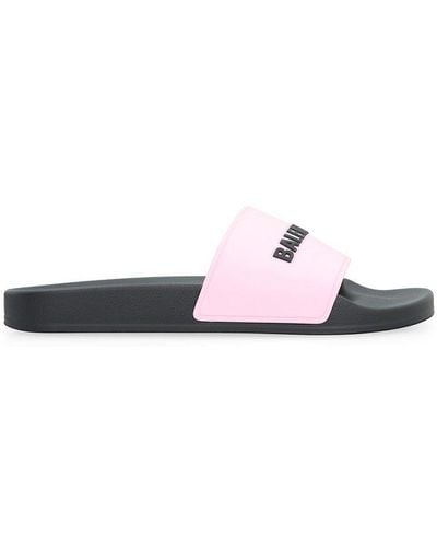 Balenciaga Logo Embossed Slip-on Slides - Pink