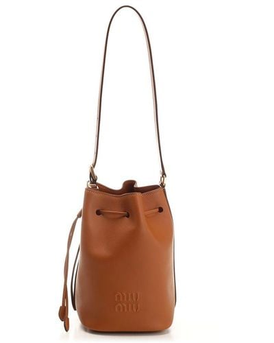 Miu Miu Shoulder Bucket Bag In Cognac Leather - Brown