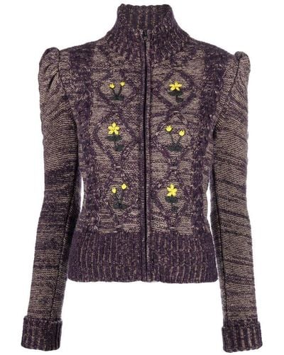 Cormio Emma Flower Embroidery Cardigan - Purple