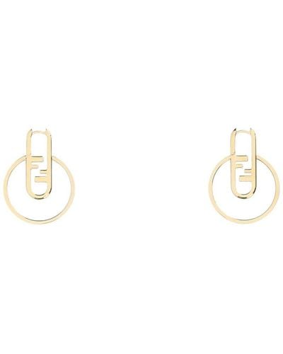 Fendi Ff Logo Plaque Hoop Earrings - Metallic