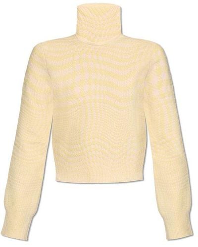 Burberry Warped Houndstooth Jacquard High-neck Sweater - Natural