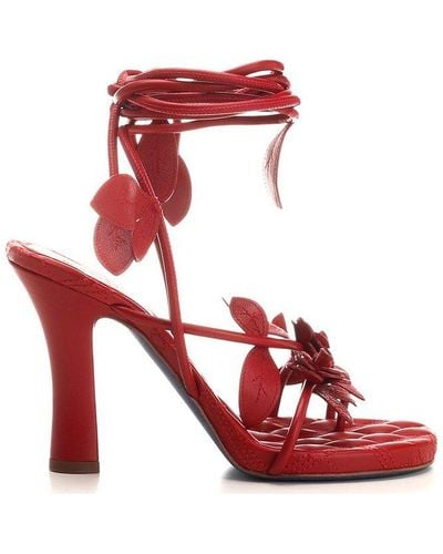 Burberry Ivy Flora Strap Detailed Heeled Sandals - Red